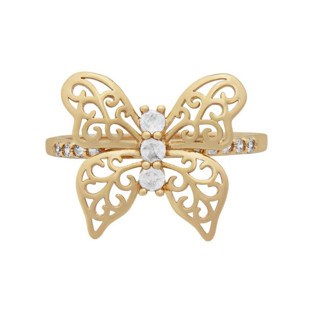 The Skyline Collection Gold Tone Filigree Cubic Zirconia Butterfly Ring, Size 8